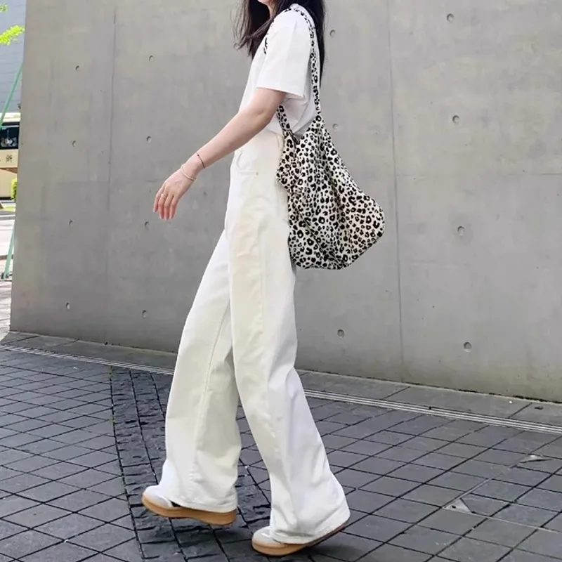 

High Waist Wide Leg Jeans Women's Loose Fit Straight Cut Summer Long Pants Thin Hanging Sensation Floor Length White Denim