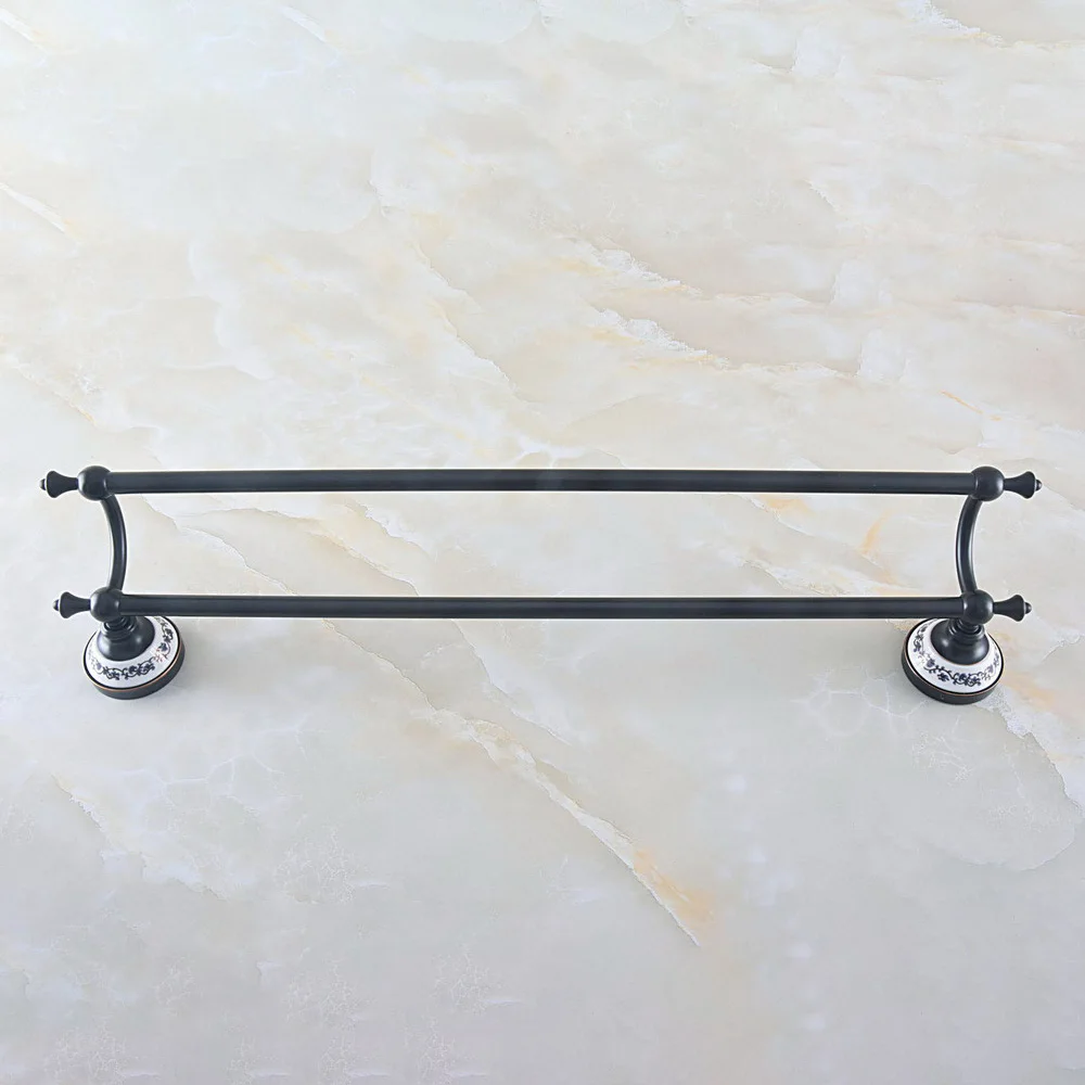 

Black Oil Rubbed Brass Wall Mounted Bathroom Accessory Double Towel Rack Bars Towel Bar Lba752