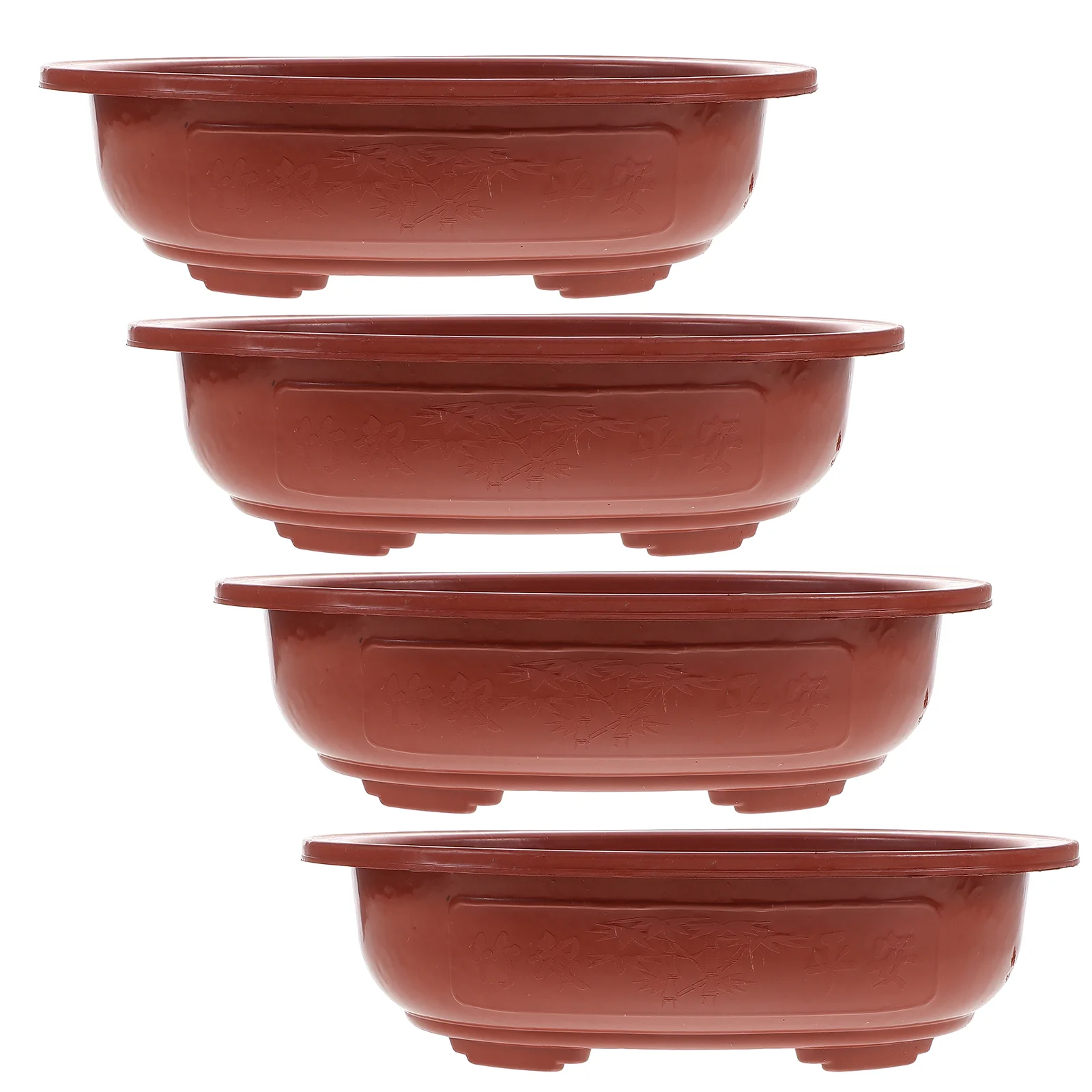 4 Pcs Bonsai Tree Plastic Flower Pot Planting Holder Tray Planter Brown Flowerpots