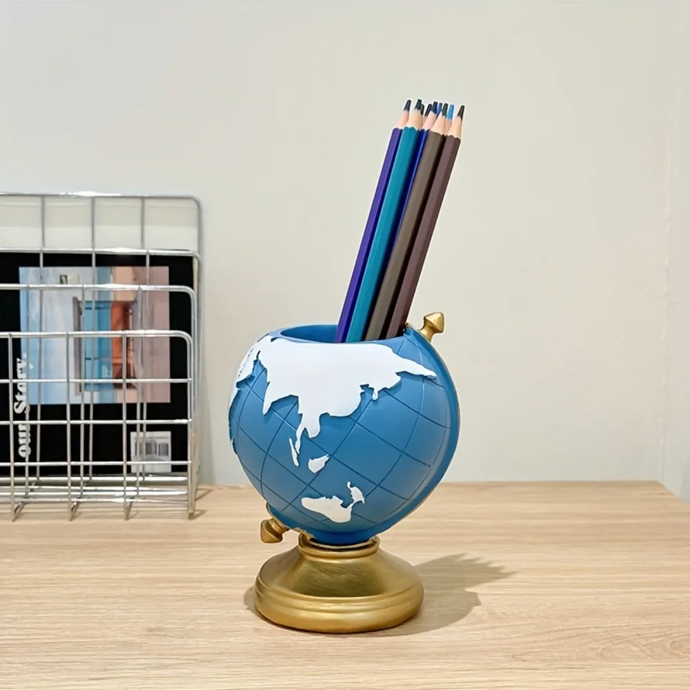 Vintage Earth Globe Shaped Resin Pen Holder European Style Desk Organizer Office Storage for Stationery Decor Teacher's Day Gift
