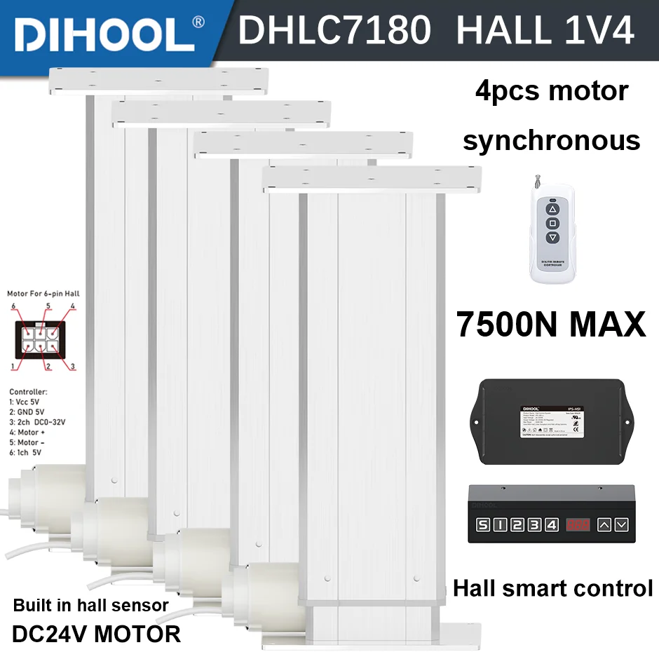 

7500N Lifting Column Electric Table Support Platform DC24V Motor hall 1V4 Control Linear Actuator 200mm 500MM 1000mm Stroke