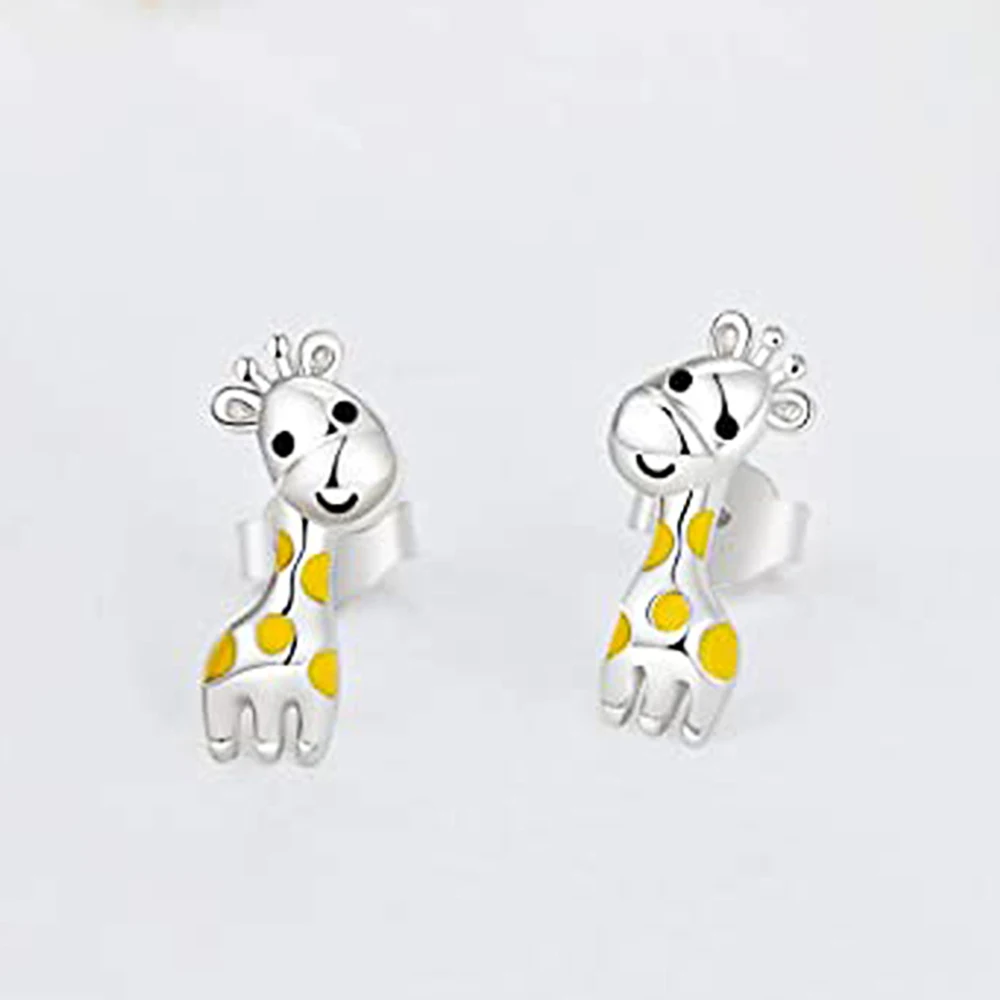 Huitan encantadores pendientes de jirafa ojos negros amarillo manchado esmalte jirafa pendientes de animales para mujeres bonito regalo joyería de moda
