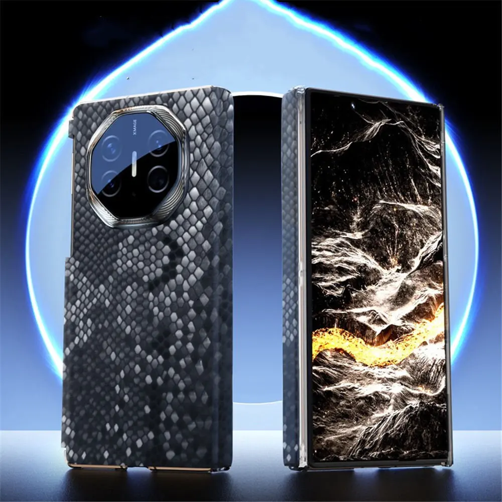 

Задний чехол премиум-класса из натуральной яловой кожи с узором питона для Huawei Mate XT, чехол с двойным шарниром