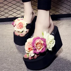 Women's Shoes Hot Sale Soild Wedge Platform Flip Flops Woman Shoes 2025 Summer Shoes High Heels Beach Sandals Ladies Thick High