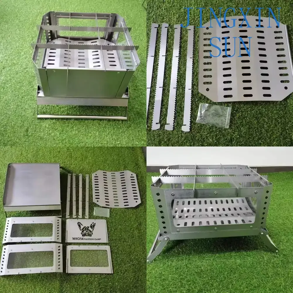 Tragbarer Klappbarer Holzofen für Outdoor-Camping, Kochen, Holzkohlegrill, Edelstahl-Feldofen, Alkohol-Kartuschenbrenner für