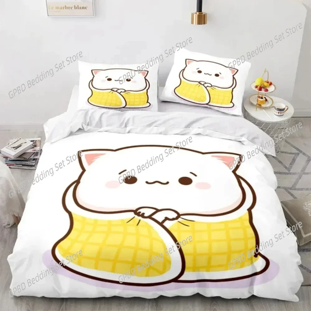 Cartoon Lovely Peach Cat 3D Bedding Set Duvet Cover Pillowcases Single Twin Full Queen King Size Home Decor Quilt Boys Gift