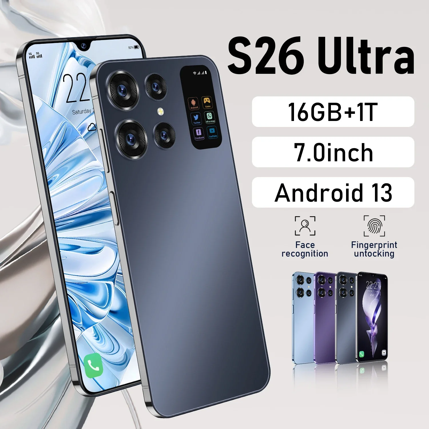 Global Version S26Ultra Smartphone 7.0 inch Android 5G CellPhone Qualcomm 8 Gen 2 Mobile Phones 72MP Unlocked Celulare 2280*3088