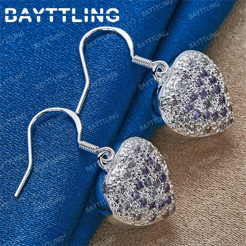 Charm 925 Sterling Silver Delicate Heart Shaped Zirconia Pendant Earrings Women Accessories Jewelry Wedding Party Gift