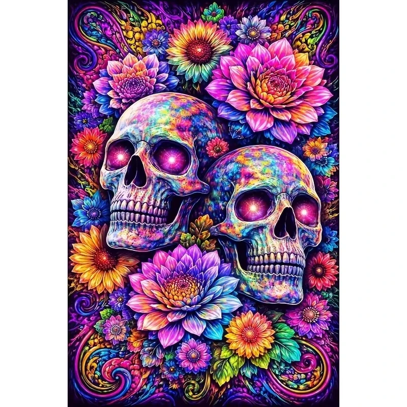 Sugar Skulls Bright Colorful Floral Jigsaw Puzzles 500/1000/1200/2000 PCS Modern Wall Decor for Living Room Bedroom Perfect Gift