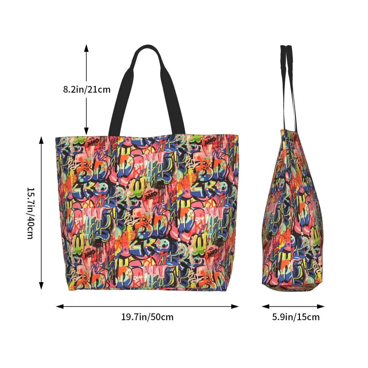 Urban Pattern Hip Hop Graffiti Street Art Shopping Tote Bag Canvas Large Capacity Shoulder Bag Shopper Grocery Handbag for Women