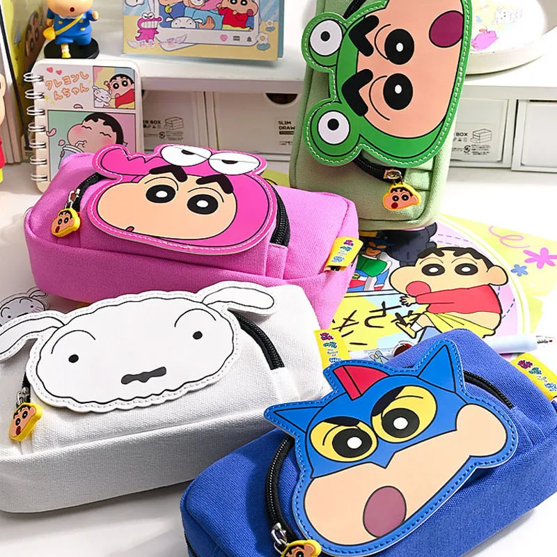 

Creyon Shin-chan Pencil Case Cute Shin-chan Velcro Large-capacity Stationery Bag Students Cartoon Double-deck Zipper Storage Bag
