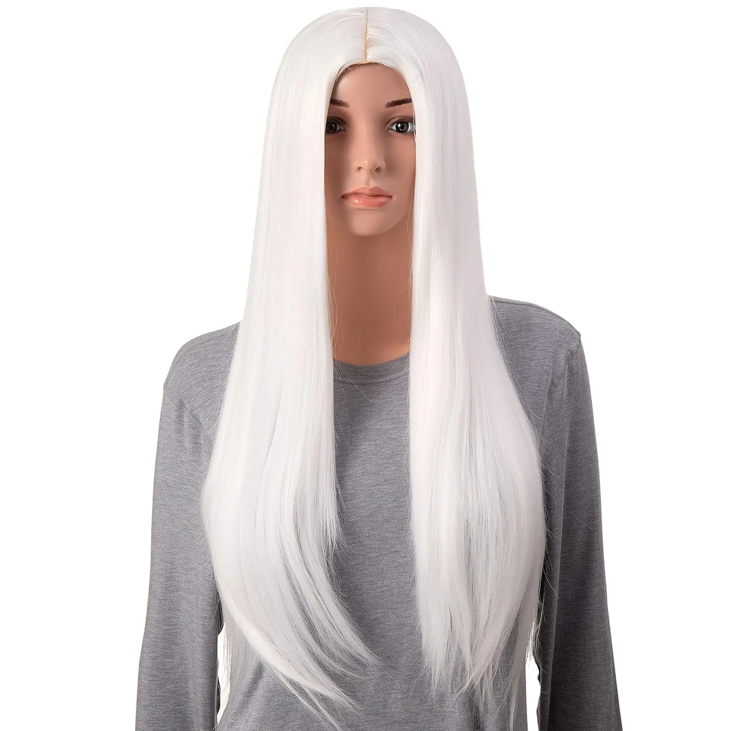 30 Inches Long Straight White Synthetic Hair Women Full Head Cosplay Wig Party Wigs Heat Resistant Hair Wigs