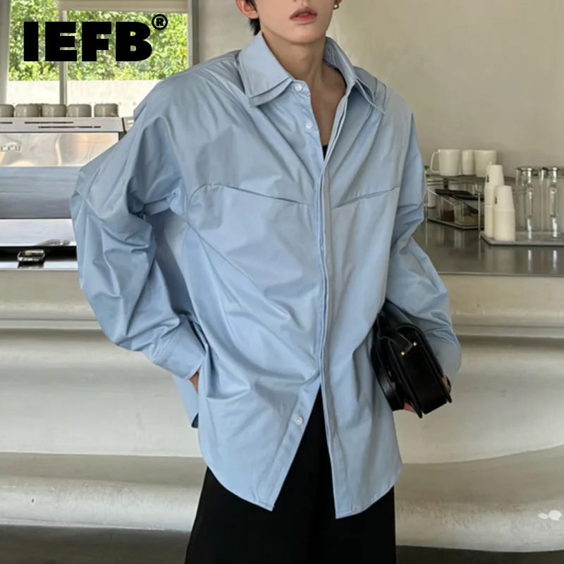 IEFB Loose Fit Men\'s Shirt Lapel Long Sleeve Solid Color Male Shirts 2024 Autumn New Stylish Men Wear American Style 9C6969