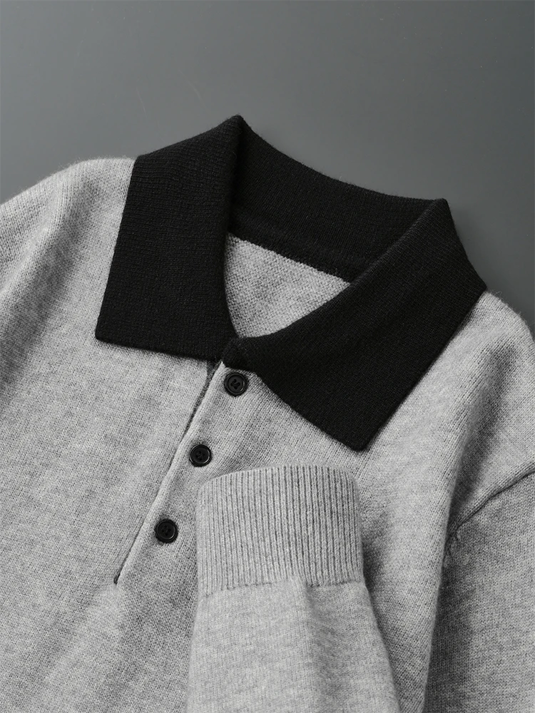 

Теплая шерстяная вязаная рубашка в винтажном стиле с цветными блоками, длинным рукавом и отложным воротником, модная повседневная мужская одежда для осени