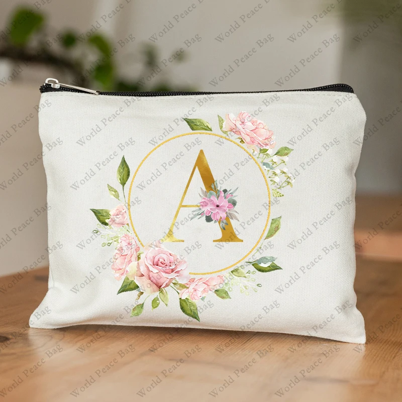 1 pc Initial Print Women Bridesmaid Make Up Case Cosmetic Bag Beauty Toiletry Organizer Travel Wash Pouch Wedding Bride Shower