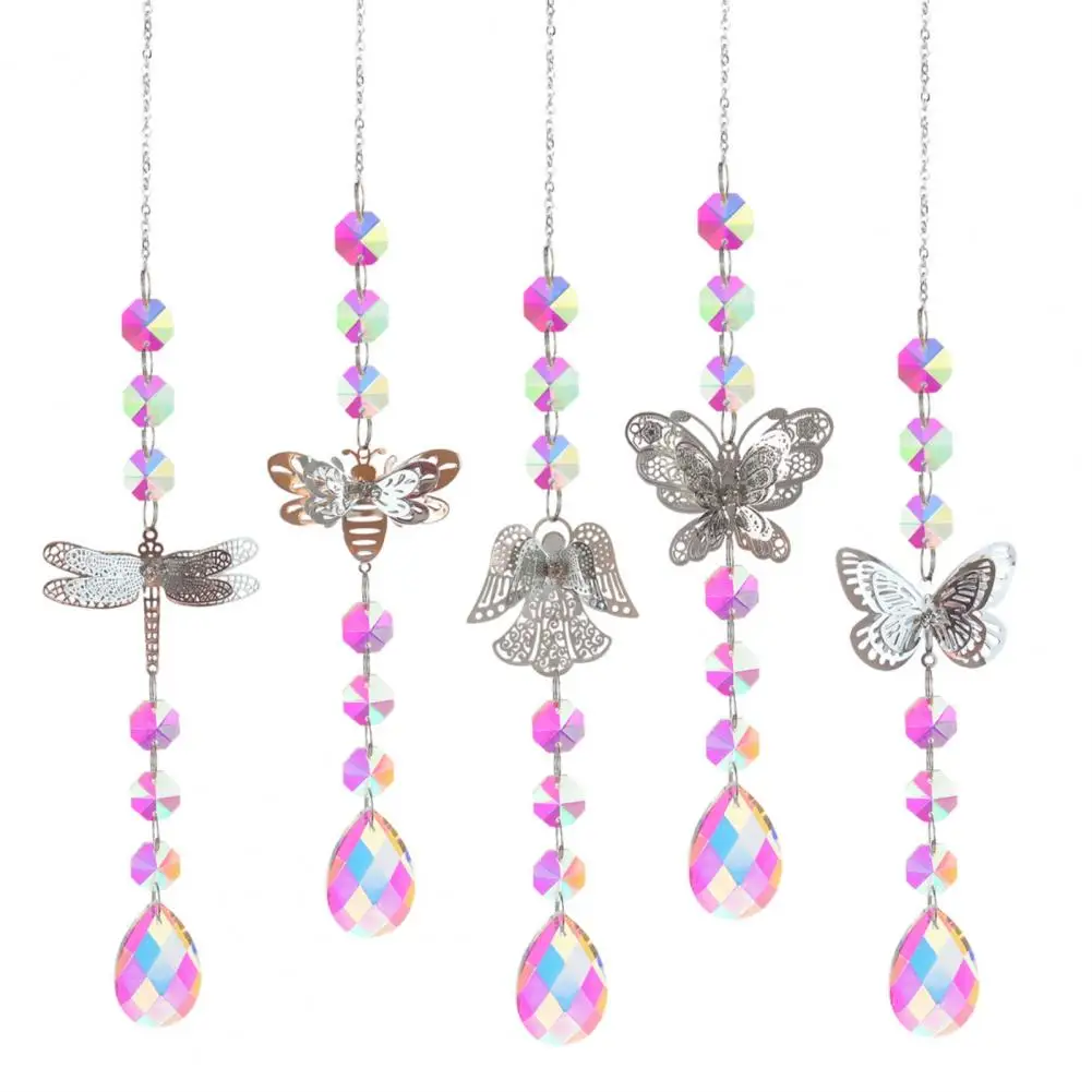 Faux Crystal Butterfly Sun Catcher Wind Chime Rainbow Prism Eye-catching Hanging Pendant Ornament for Garden Window Home Decor