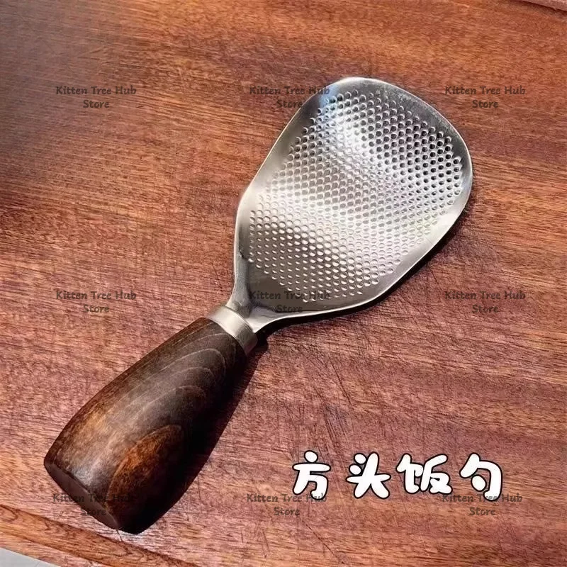 Vertical Walnut Handle Rice Spoon 304 Stainless Steel Rice Shovel Household Rice Scoop Non-Stick