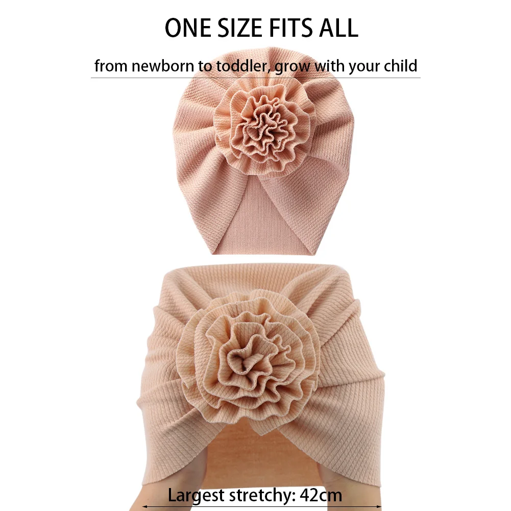 Big Blossom Flower Ribbed Turban Baby Hats Topknot Cotton Cap Toddler Boy Girl Headwraps Bonnet Newborn Beanies Kids Accessories