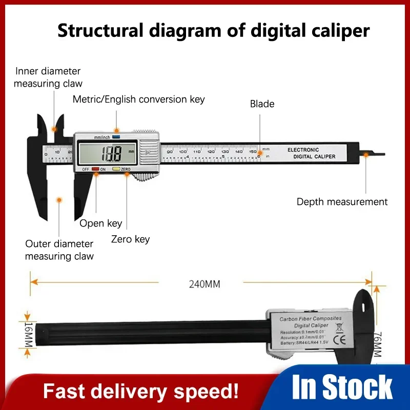 1Pc マイクロメーター測定ツールデジタル定規 150 ミリメートル電子デジタルノギスカーボンファイバーダイヤルノギスゲージ