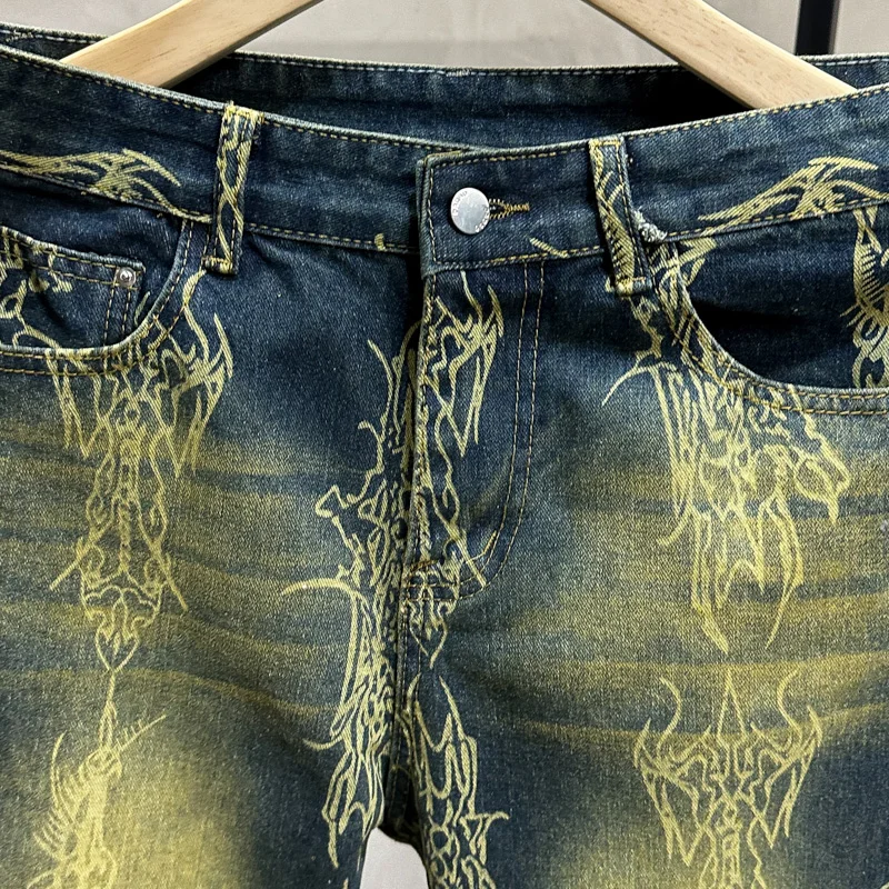 2000年代原宿パンツファッション、ダメージ加工ウォッシュドルーズジーンズ、レトロヒップホップ人気ゴスハイウエストワイドレッグデニムパンツ