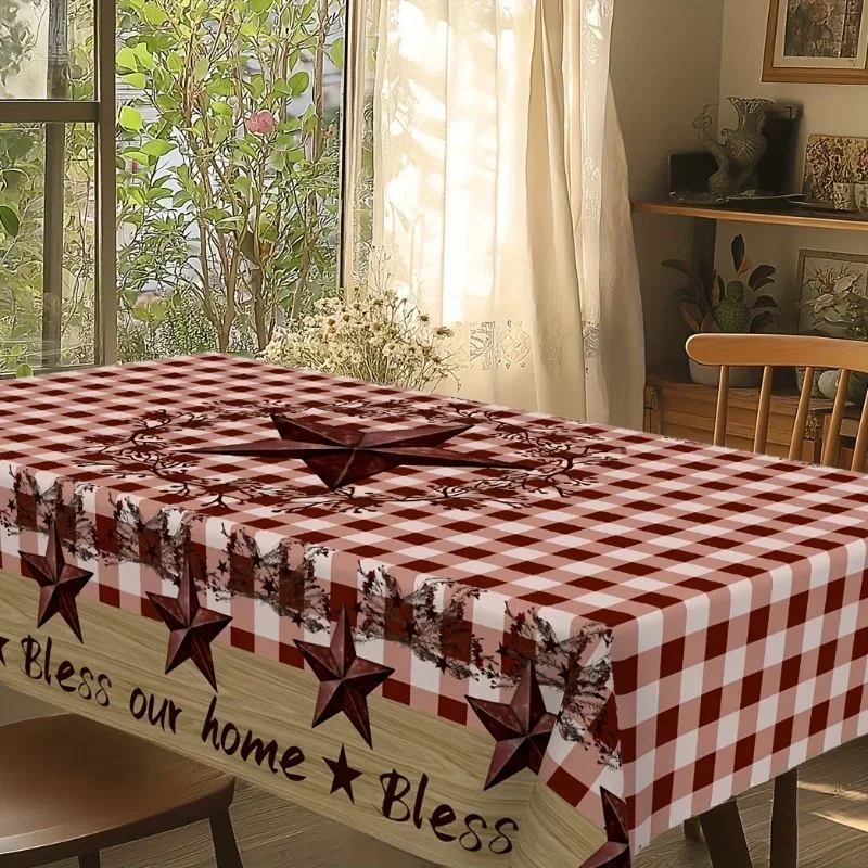 One rural-style star-pattern tablecloth with buffalo stripe design, suitable for a housewarming party.yzb