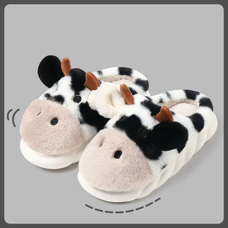 

Cute Cow Frog Dog Animal Cotton Slippers Women's Winter Fashion Home Cotton Shoes Non Slip Warm Thick Bottom Baotou Plush Drag