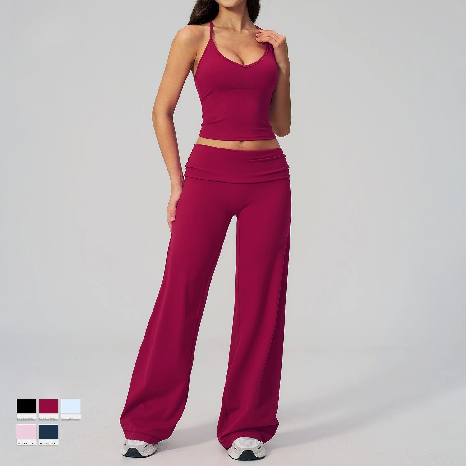 Women Sportwear 2 Piece Yoga Set Pilates Tank Top Wide-leg Trousers Workout Gym Clothes Fitness Suit Speed Activewear Clothing