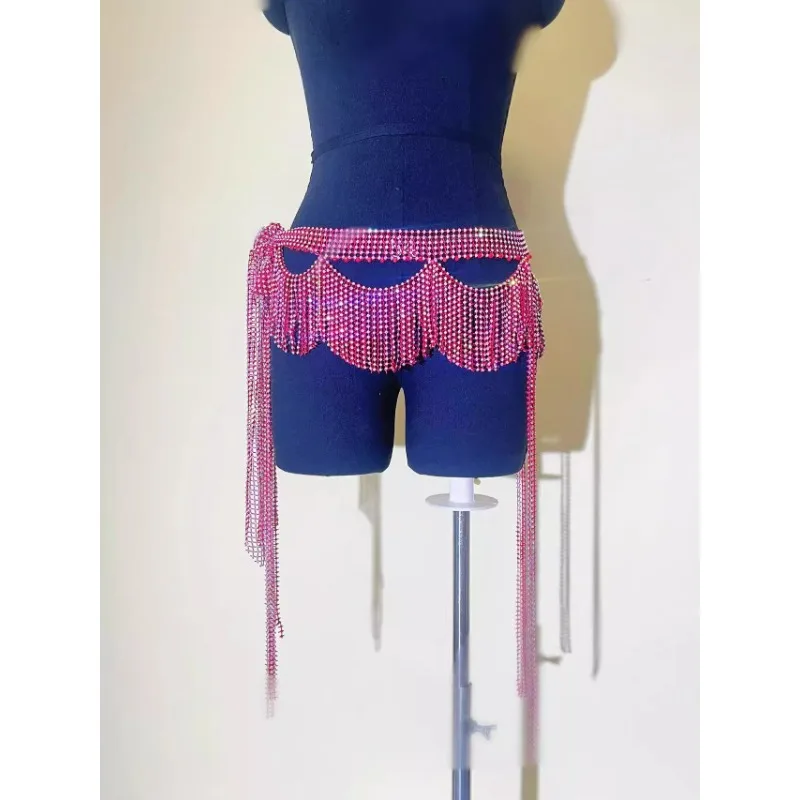 Ceinture de danse du ventre personnalisée, maille diamant, pompon, chaîne de taille creuse n ° 12 Costume de danse du ventre Big Diamond 2025