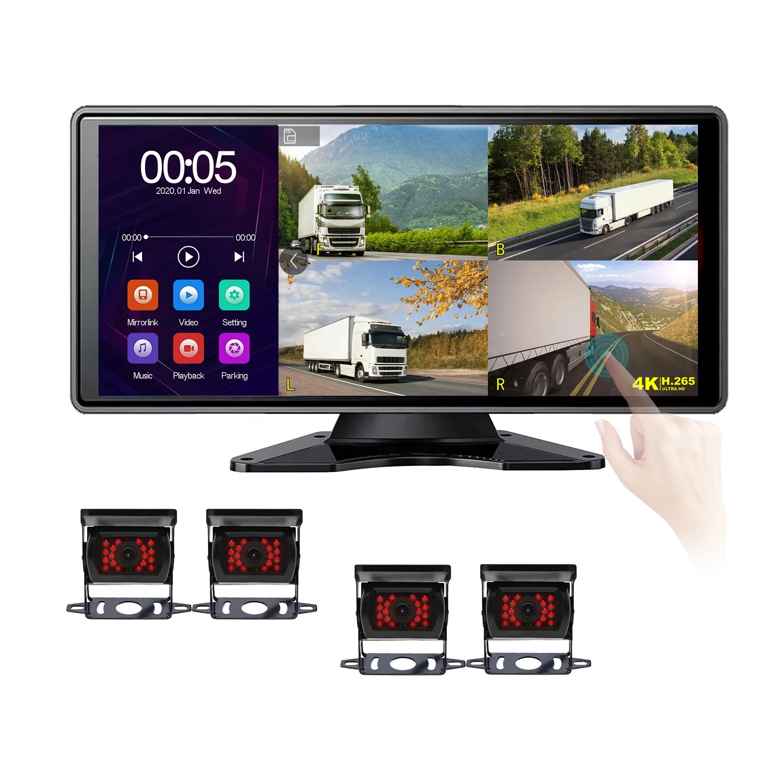 

4CH Full HD 1080P 10.36 Inch Touch Screen With Waterproof Night Vision Camera Car DVR Recorder Loop Recording Vehicle Truck RV