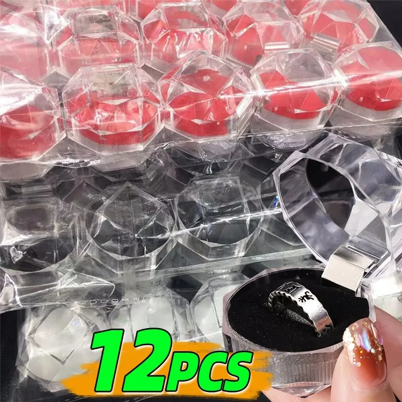 

12pcs New Clear Acrylic Crystal Ring Boxes Storage Display Box Ring Storage Organizer Case Package Box for Wedding Jewelry Tools