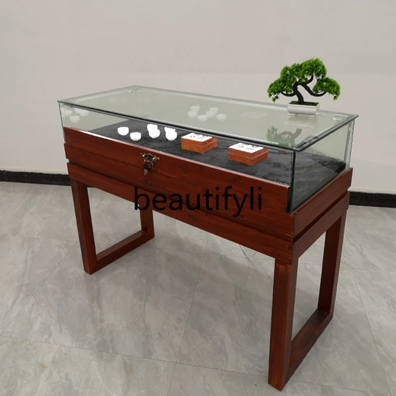 Solid wood jewelry display cabinet, exhibition hall, museum display cabinet, library glass counter customization