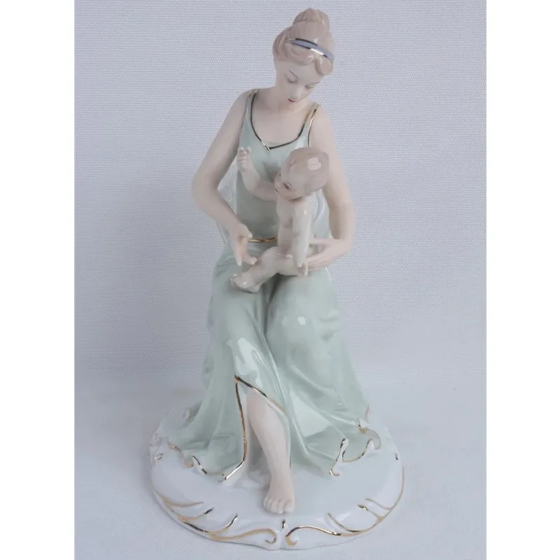 Porcelain Mother Sculpture Ceramic Infant Baby Statue Household Maternity Ornament Love Decor Mother's Day Gift for Birthday