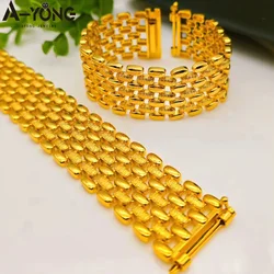 Luxury Dubai Multi Layer Gold Plated Bracelet 21k Gold Color Elegant Wrap Bangles Arabic Women Chic Wedding Party Jewelry