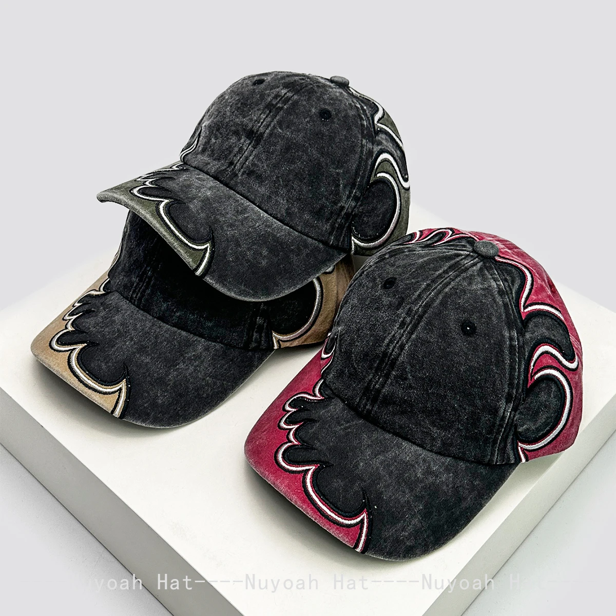New Men Women American Street Embroidered Flame Baseball Hats Sunshade Hip Hop Versatile Personal Peaked Caps Street Fashion Ins