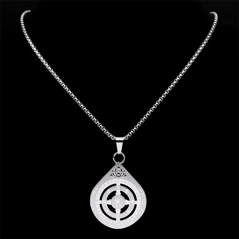 Six True Words Mantra Lotus Pendant Necklace for Men Women Stainless Steel Om Lucky Religious Amulet Chain Jewelry NZZZ564S02 image 4