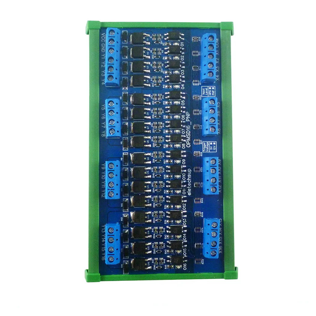 16CH DC 3.3-24V 5A MOS Solid State Relay Module Din Rail Mount NPN/PNP PLC IO Signal Amplifier for Motor Relay LED