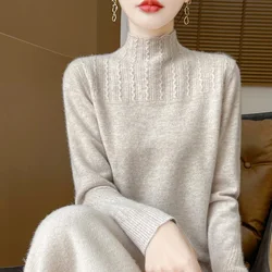 Hollow Wool Sweater For Women's Autumn Winter Long Sleeved Solid Color Korean Fashion Loose Fitting Pullover Knitted Jumper Top