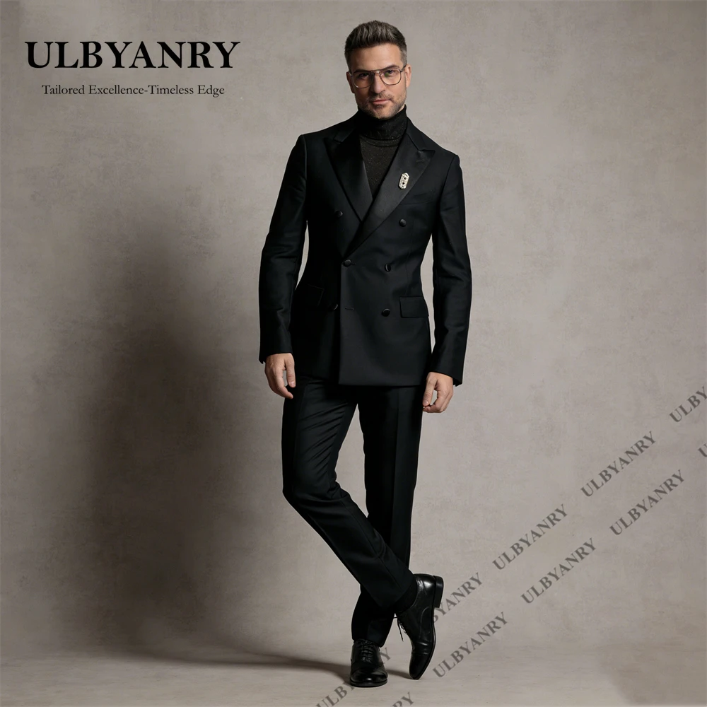 ULBYANRY Modern 2 Piece Suit for Men 2026, Luxury Satin Lapel Double-Breasted Suit Jacket with Pants, XXS-7XL Evening Pro Tuxedo