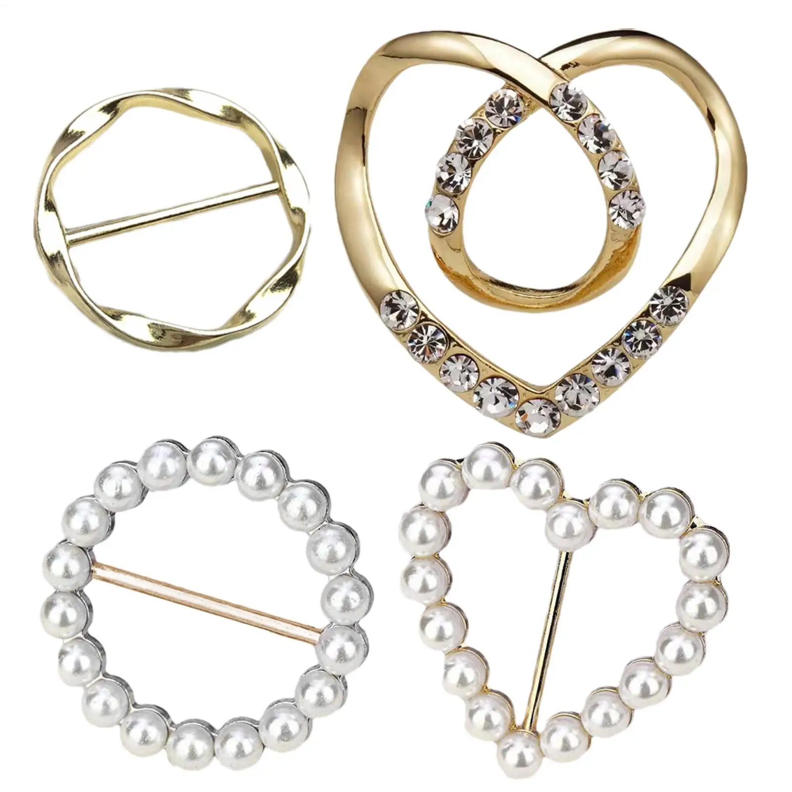 4Pieces Metal Ring Waist Button Scarf Button Fashion Corner Hem Waist Knotted Brooches Women T-shirt Fixed Buckle Girl Decor