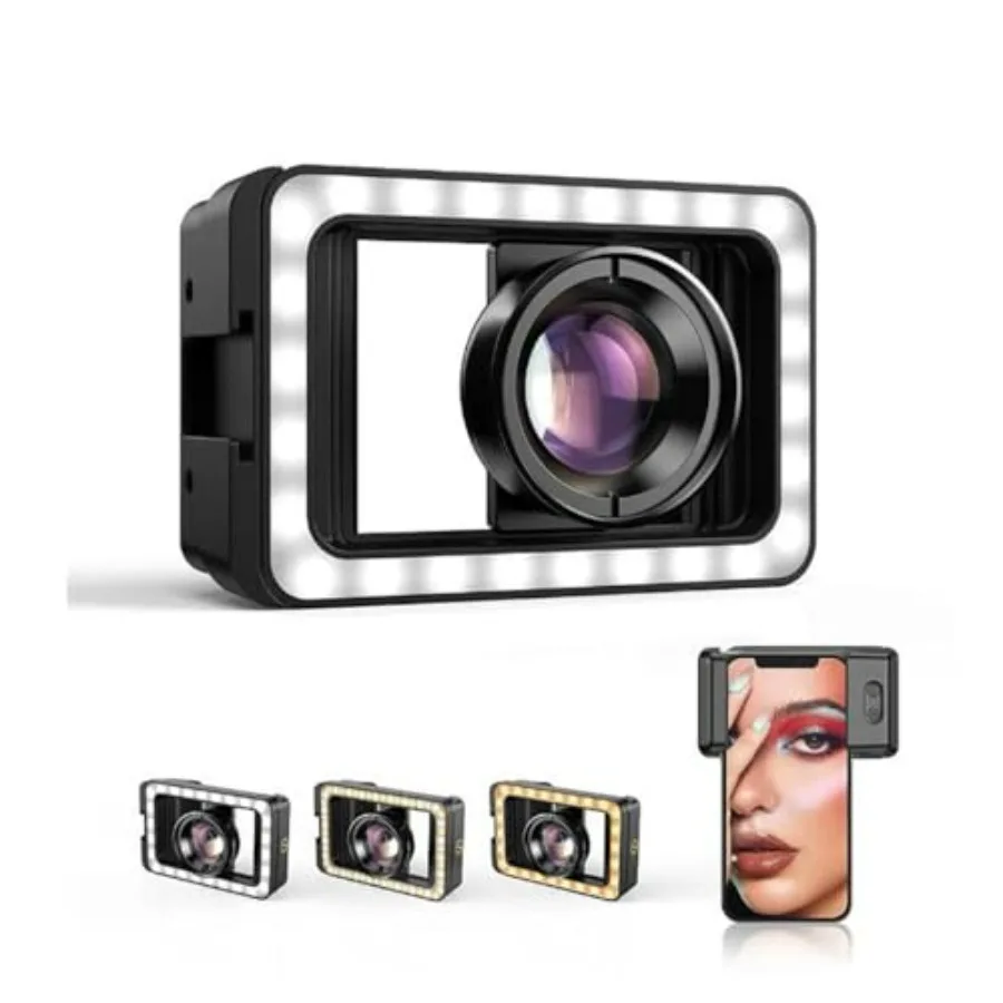 

100mm Macro Lens Attachment with LED Fill Light 10x Magnification for Close Up Photography Compatible with Almost Any Cell Phon