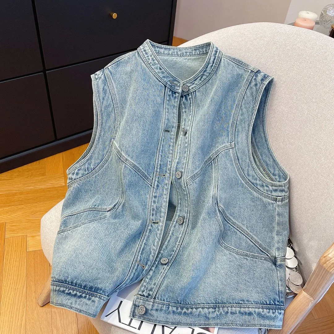 Super Good-looking Fashion Denim Vest Women's Versatile Vest Jacket Female Jeans Top Slim Waistcoat Women Spring Summer Autumn