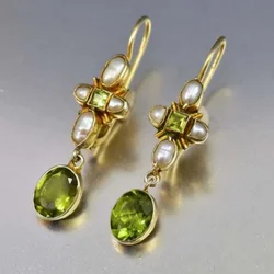New Geometric Personal Green Color Stone Inlay Pearls Dangle Earrings For Women Girl Party Accessories Custom Jewelry