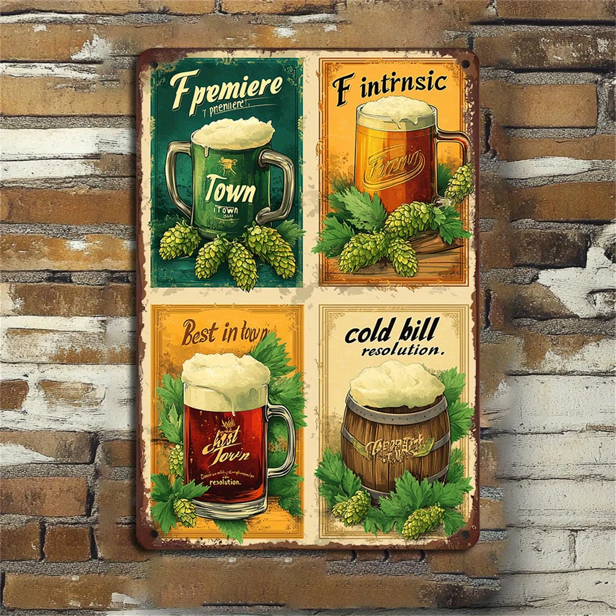 1PC Vintage Beer Style Iron Hanging Sign - Perfect for Kitchen, Bar or Office Decor, 8x12 Inches Home Wall Decoration