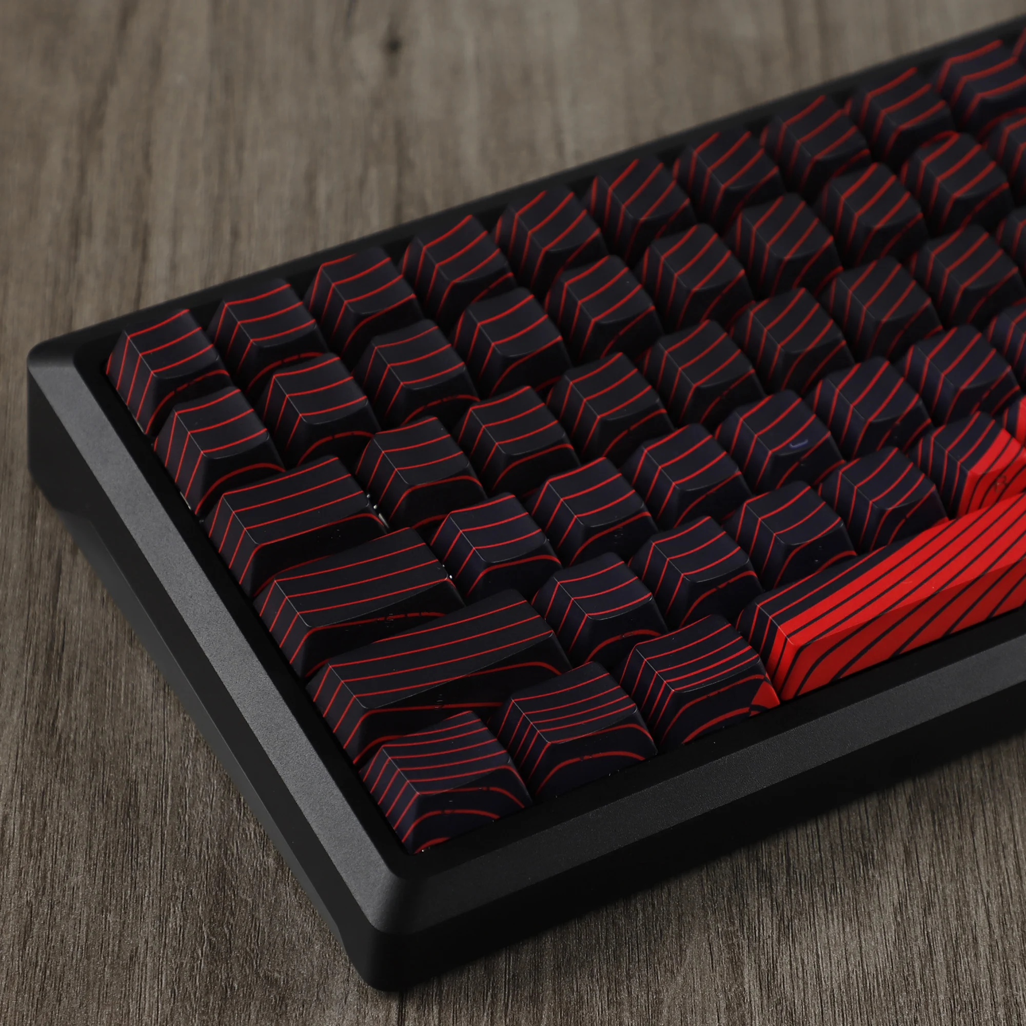 YMDK Black Red Contour Line 130 Cherry Profile PBT Doubleshot Sidelit keycap For 104 96 87 84 68 61 MX Mechanical Keyboard