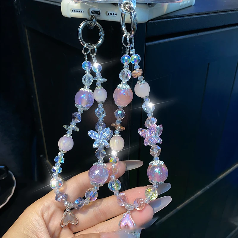 

Ins стиль кулон-русалка из бисера подвеска для телефона Y2K кристалл бабочка телефонная цепочка анти-потерянный ремешок на запястье брелок подарки