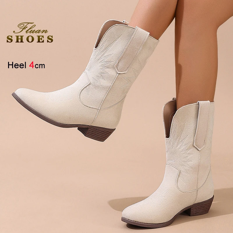 

Модные весенне-осенние бежевые замшевые женские полусапоги на толстом среднем каблуке 4 см с круглым носком, повседневная обувь, размер 41