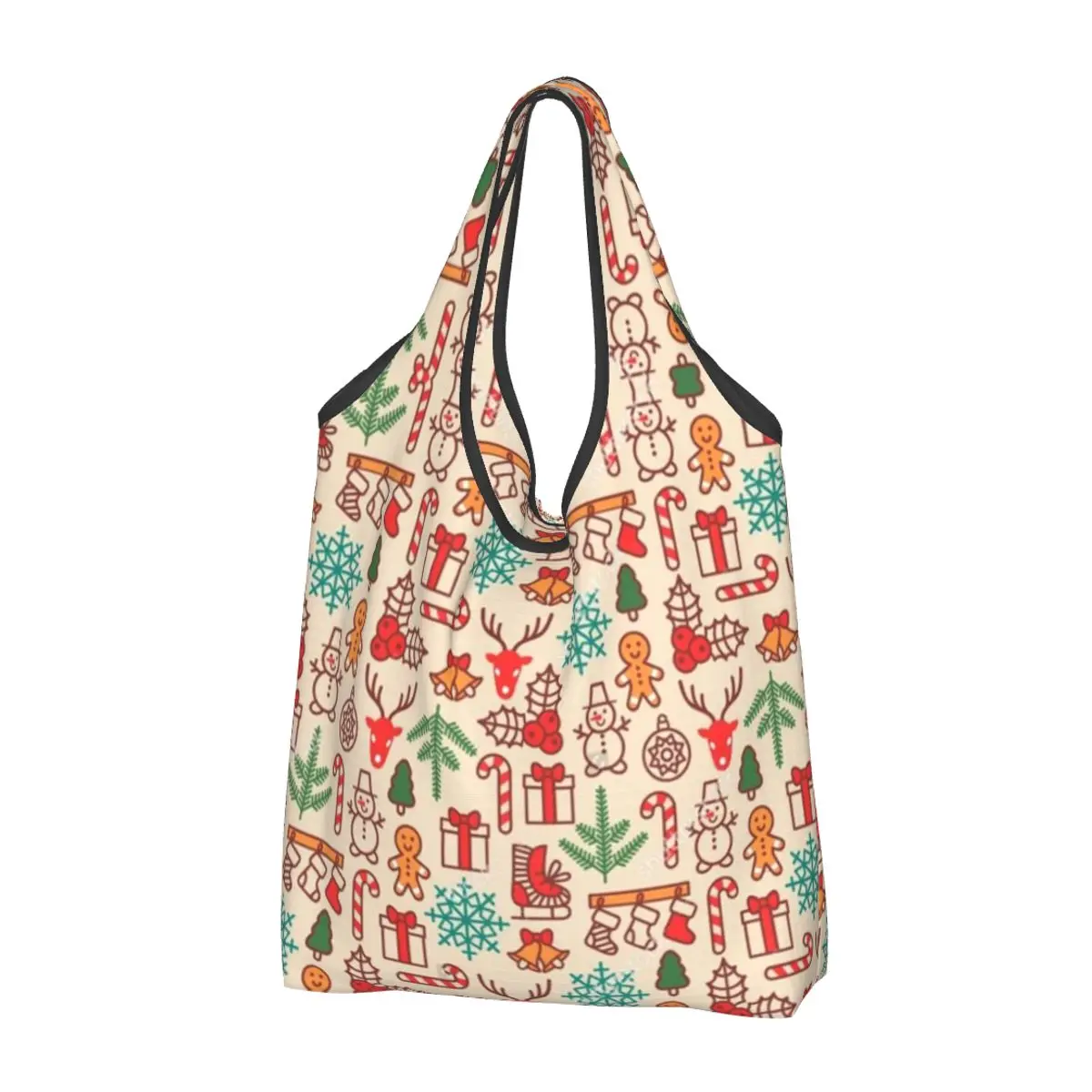 

Recycling Christmas Snowman Shopping Bag Women Tote Bag Portable Gnome New Year Grocery Shopper Bags