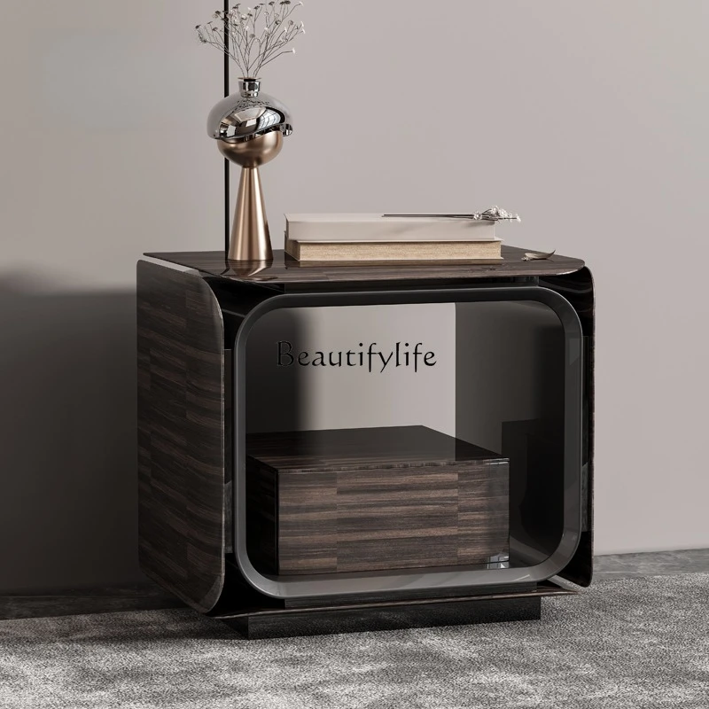 

05-*Italian light luxury bedside table Hong Kong light luxury simple storage cabinet baking paint