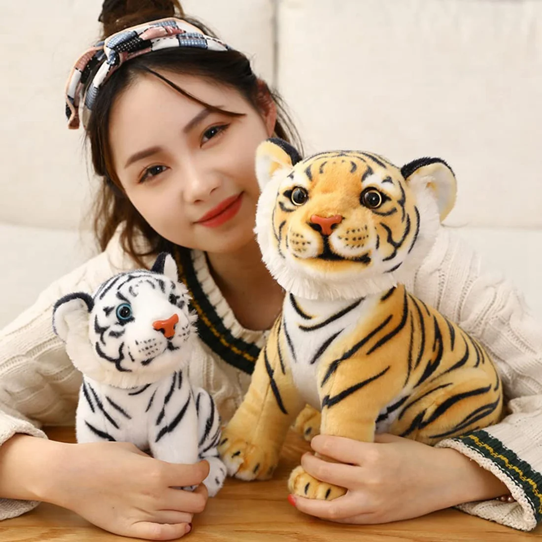 Tiger Plush Toy Stuffed Animal Plush Cat-Cute and Lifelike Tiger Stuffed Animal Toys for Children 23CM Yellow