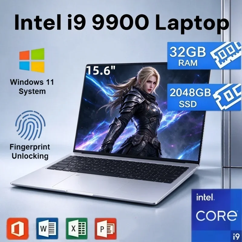 Intel Core I9 9900 15.6 Inch Laptop Windows11 32GB RAM 2TB SSD Fingerprint Unlock Notebook For Home Entertainment Business Study